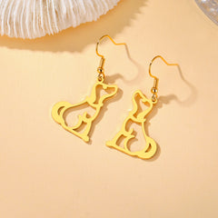 Puppy Dog Ear Hook Drop Statement Earring for Girl Stainless Steel Gold Color Jewelry - PeticaDeals