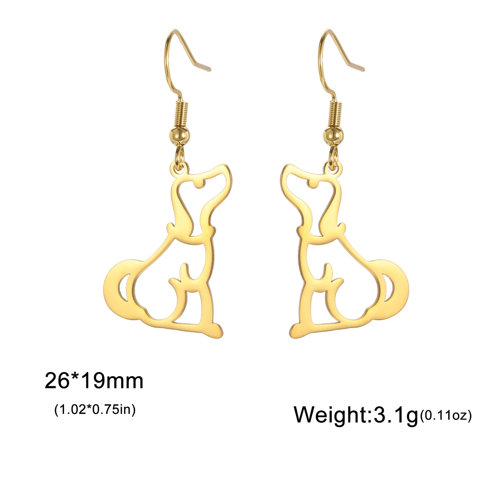 Puppy Dog Ear Hook Drop Statement Earring for Girl Stainless Steel Gold Color Jewelry - PeticaDeals