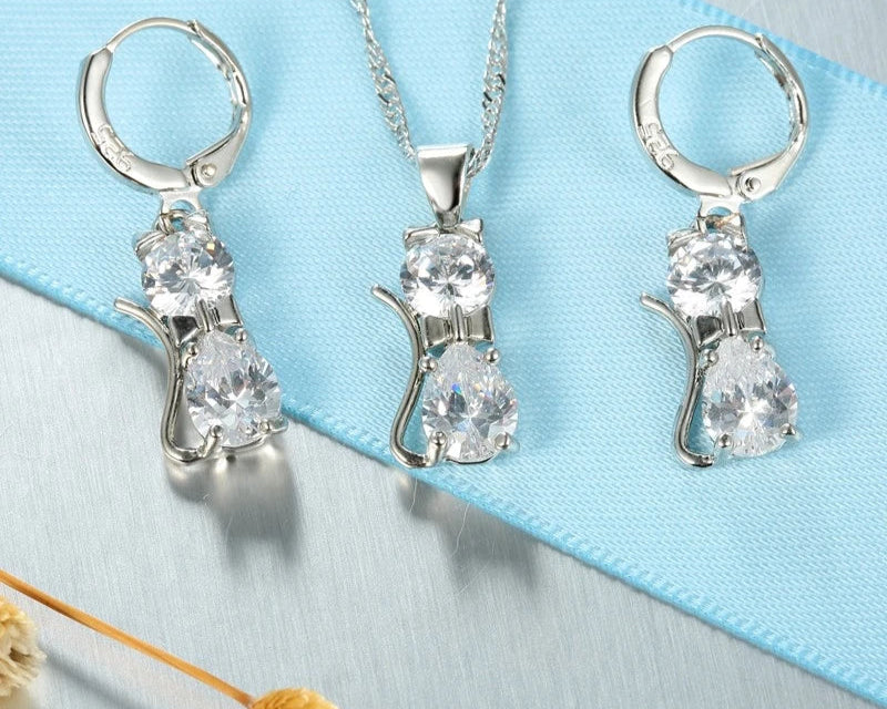 Real 925 Sterling Silver Color Jewelry Sets Shining Austrian Crystal for Women - PeticaDeals
