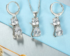Real 925 Sterling Silver Color Jewelry Sets Shining Austrian Crystal for Women - PeticaDeals