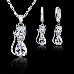 Real 925 Sterling Silver Color Jewelry Sets Shining Austrian Crystal for Women - PeticaDeals