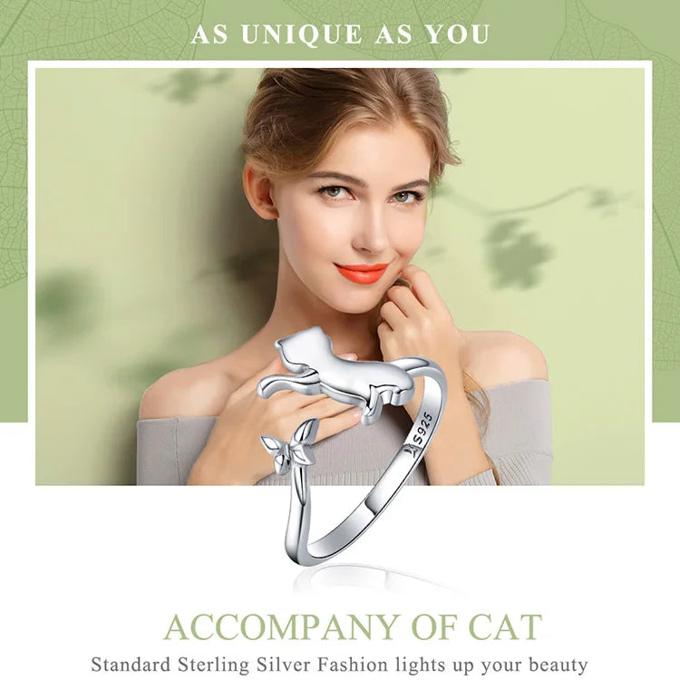 Real 925 Sterling Silver Cute Cat Animal Jewelry Set Pet Ring Necklace Earrings for Women Party Original Fine Jewelry - PeticaDeals