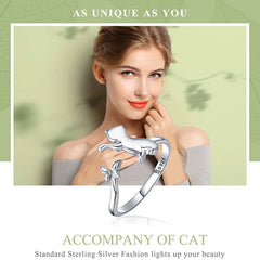 Real 925 Sterling Silver Cute Cat Animal Jewelry Set Pet Ring Necklace Earrings for Women Party Original Fine Jewelry - PeticaDeals