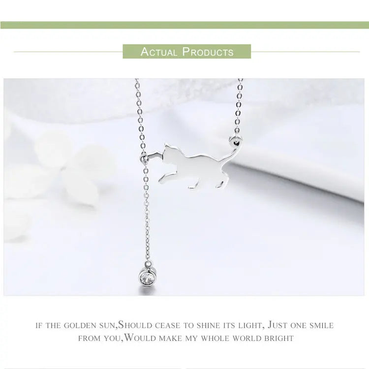 Real 925 Sterling Silver Cute Cat Animal Jewelry Set Pet Ring Necklace Earrings for Women Party Original Fine Jewelry - PeticaDeals