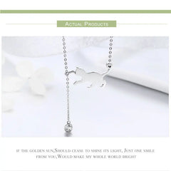 Real 925 Sterling Silver Cute Cat Animal Jewelry Set Pet Ring Necklace Earrings for Women Party Original Fine Jewelry - PeticaDeals