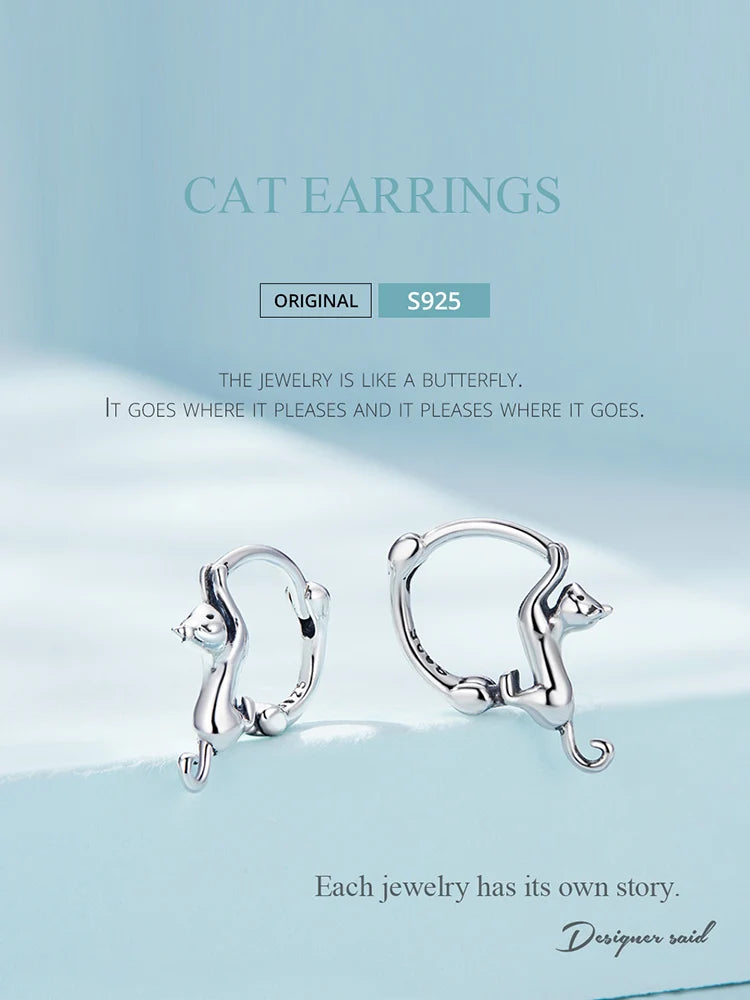 Real 925 Sterling Silver Cute Cat Animal Jewelry Set Pet Ring Necklace Earrings for Women Party Original Fine Jewelry - PeticaDeals