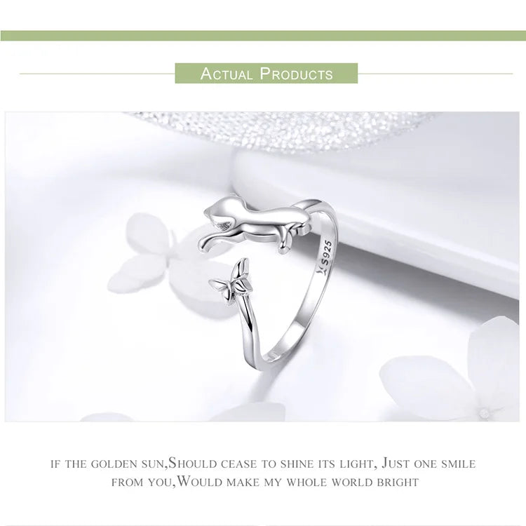 Real 925 Sterling Silver Cute Cat Animal Jewelry Set Pet Ring Necklace Earrings for Women Party Original Fine Jewelry - PeticaDeals
