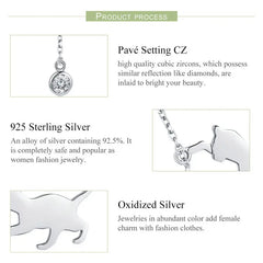 Real 925 Sterling Silver Cute Cat Animal Jewelry Set Pet Ring Necklace Earrings for Women Party Original Fine Jewelry - PeticaDeals