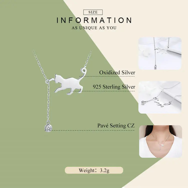 Real 925 Sterling Silver Cute Cat Animal Jewelry Set Pet Ring Necklace Earrings for Women Party Original Fine Jewelry - PeticaDeals