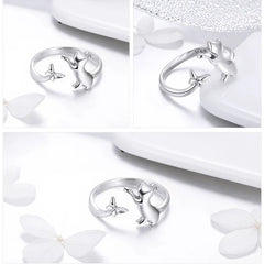 Real 925 Sterling Silver Cute Cat Animal Jewelry Set Pet Ring Necklace Earrings for Women Party Original Fine Jewelry - PeticaDeals