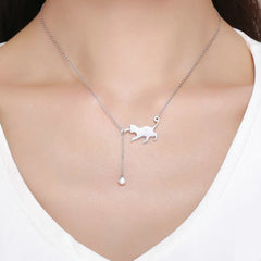 Real 925 Sterling Silver Cute Cat Animal Jewelry Set Pet Ring Necklace Earrings for Women Party Original Fine Jewelry - PeticaDeals