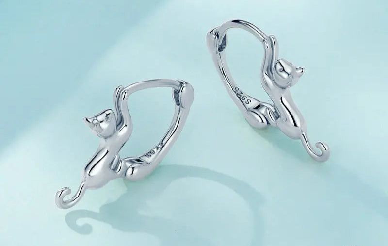 Real 925 Sterling Silver Cute Cat Animal Jewelry Set Pet Ring Necklace Earrings for Women Party Original Fine Jewelry - PeticaDeals