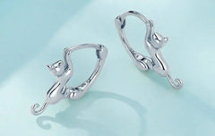 Real 925 Sterling Silver Cute Cat Animal Jewelry Set Pet Ring Necklace Earrings for Women Party Original Fine Jewelry - PeticaDeals