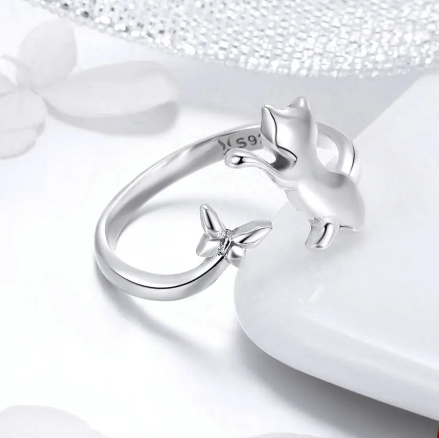 Real 925 Sterling Silver Cute Cat Animal Jewelry Set Pet Ring Necklace Earrings for Women Party Original Fine Jewelry - PeticaDeals