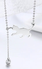 Real 925 Sterling Silver Cute Cat Animal Jewelry Set Pet Ring Necklace Earrings for Women Party Original Fine Jewelry - PeticaDeals