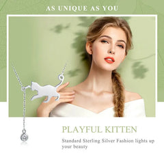 Real 925 Sterling Silver Cute Cat Animal Jewelry Set Pet Ring Necklace Earrings for Women Party Original Fine Jewelry - PeticaDeals