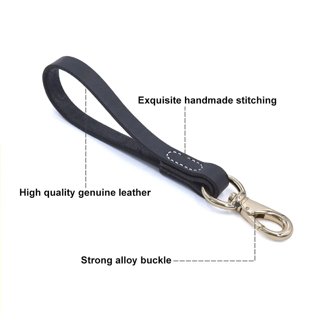 Real Leather Dog Leash 30/50cm Short Dog Leash Genuine Leather Traffic Lead - PeticaDeals