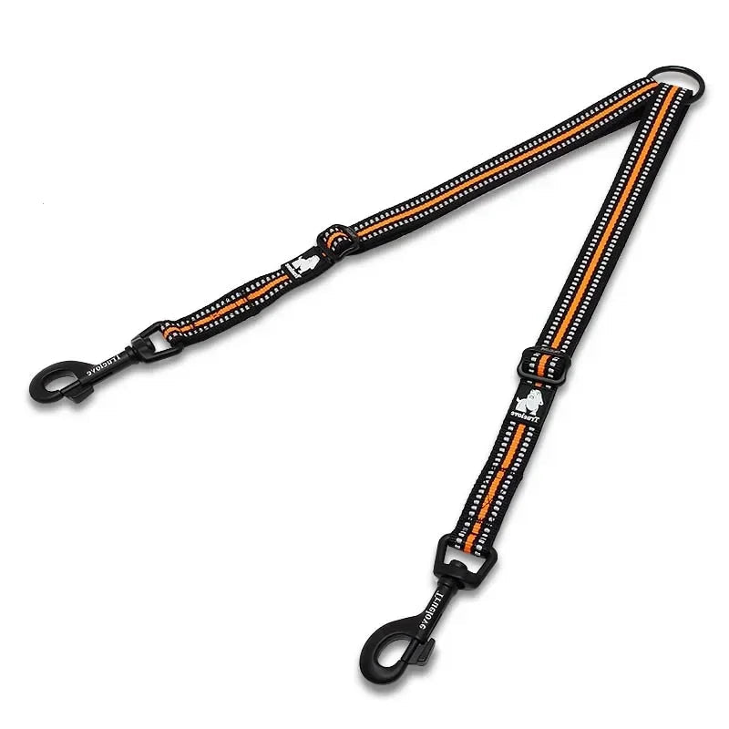Reflective Nylon Double Dog Leash For Two Dogs Coupler No Tangle - PeticaDeals