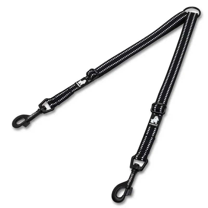 Reflective Nylon Double Dog Leash For Two Dogs Coupler No Tangle - PeticaDeals