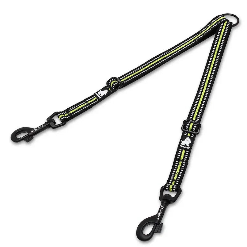 Reflective Nylon Double Dog Leash For Two Dogs Coupler No Tangle - PeticaDeals