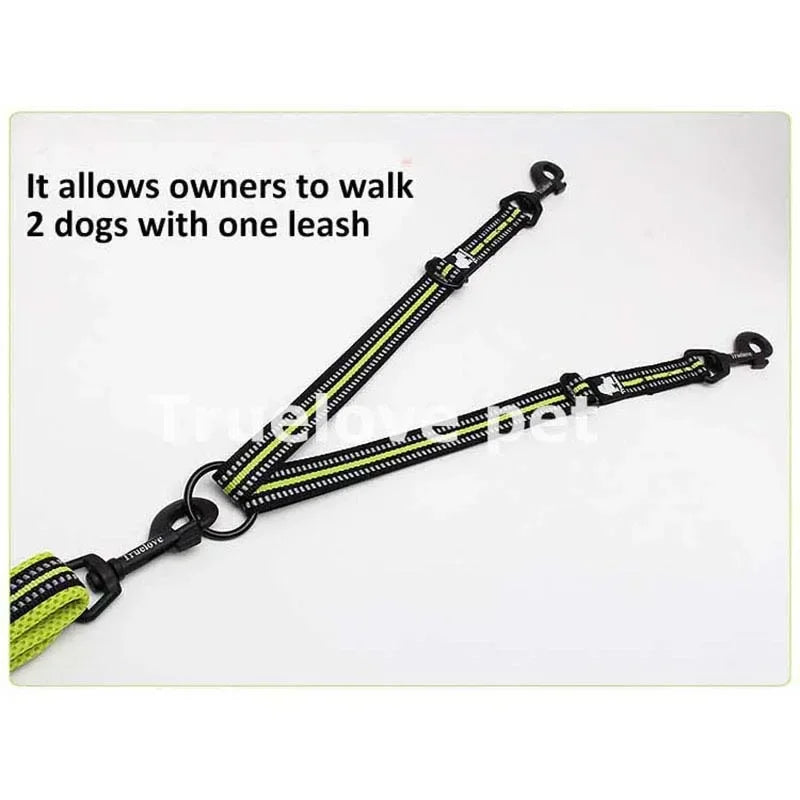 Reflective Nylon Double Dog Leash For Two Dogs Coupler No Tangle - PeticaDeals