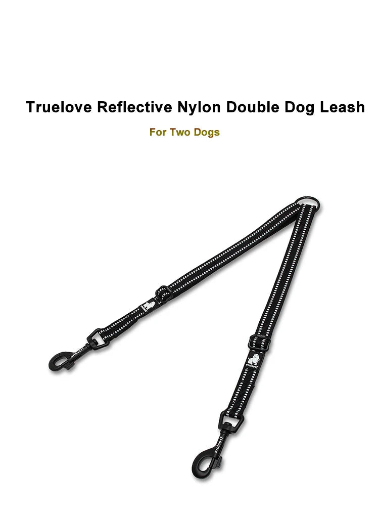 Reflective Nylon Double Dog Leash For Two Dogs Coupler No Tangle - PeticaDeals