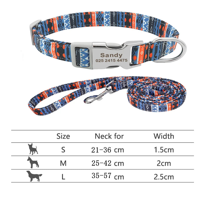 Reflective Nylon Pet Collars Lead Leash Engraved ID Tag for Small & Large - PeticaDeals