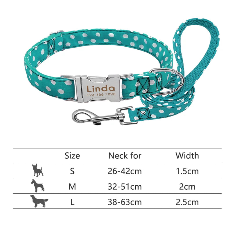 Reflective Nylon Pet Collars Lead Leash Engraved ID Tag for Small & Large - PeticaDeals