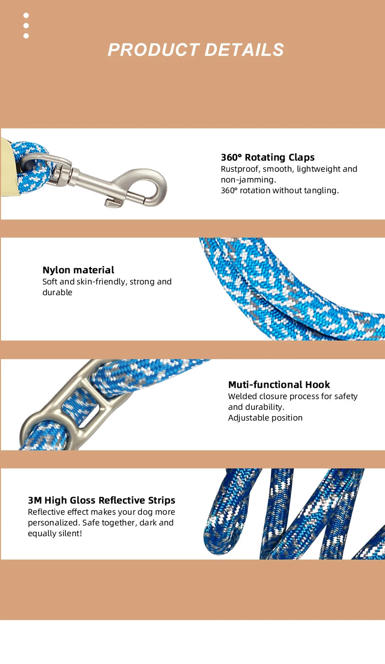Reflective Series Dog Leash For Small Medium & Large - PeticaDeals