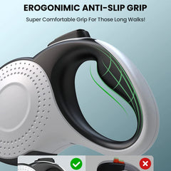 Retractable Dog Leash Flashlight Anti-Slip Handle Dog Lead No Tangle Poop Bag Dispenser - PeticaDeals