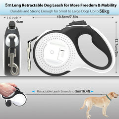 Retractable Dog Leash Flashlight Anti-Slip Handle Dog Lead No Tangle Poop Bag Dispenser - PeticaDeals
