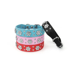 Rhinestone Pet Collar Diamante Leather Necklace Bling Crystal Studded - PeticaDeals