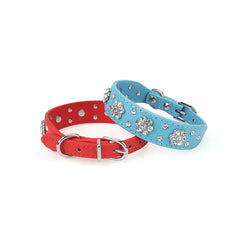 Rhinestone Pet Collar Diamante Leather Necklace Bling Crystal Studded - PeticaDeals