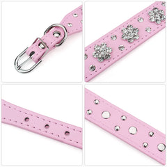 Rhinestone Pet Collar Diamante Leather Necklace Bling Crystal Studded - PeticaDeals