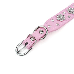 Rhinestone Pet Collar Diamante Leather Necklace Bling Crystal Studded - PeticaDeals