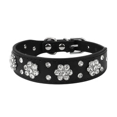 Rhinestone Pet Collar Diamante Leather Necklace Bling Crystal Studded - PeticaDeals