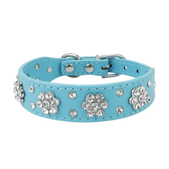 Rhinestone Pet Collar Diamante Leather Necklace Bling Crystal Studded - PeticaDeals