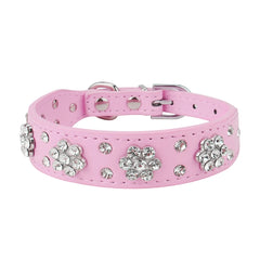 Rhinestone Pet Collar Diamante Leather Necklace Bling Crystal Studded - PeticaDeals