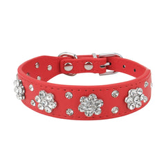 Rhinestone Pet Collar Diamante Leather Necklace Bling Crystal Studded - PeticaDeals