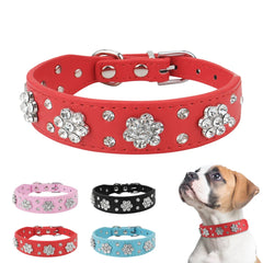 Rhinestone Pet Collar Diamante Leather Necklace Bling Crystal Studded - PeticaDeals
