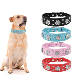 Rhinestone Pet Collar Diamante Leather Necklace Bling Crystal Studded - PeticaDeals