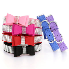Rhinestone Suede Leather Bowknot Adjustable - PeticaDeals