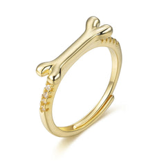 Ring for Women Adjustable Size Ring Personalized Dog Bone Pet Name Rings with Crystal Charm - PeticaDeals