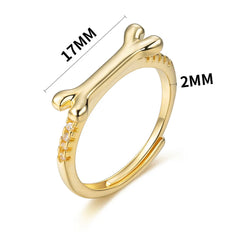Ring for Women Adjustable Size Ring Personalized Dog Bone Pet Name Rings with Crystal Charm - PeticaDeals