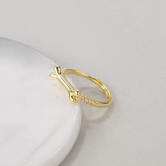 Ring for Women Adjustable Size Ring Personalized Dog Bone Pet Name Rings with Crystal Charm - PeticaDeals