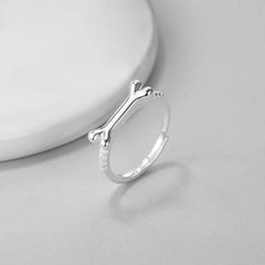 Ring for Women Adjustable Size Ring Personalized Dog Bone Pet Name Rings with Crystal Charm - PeticaDeals