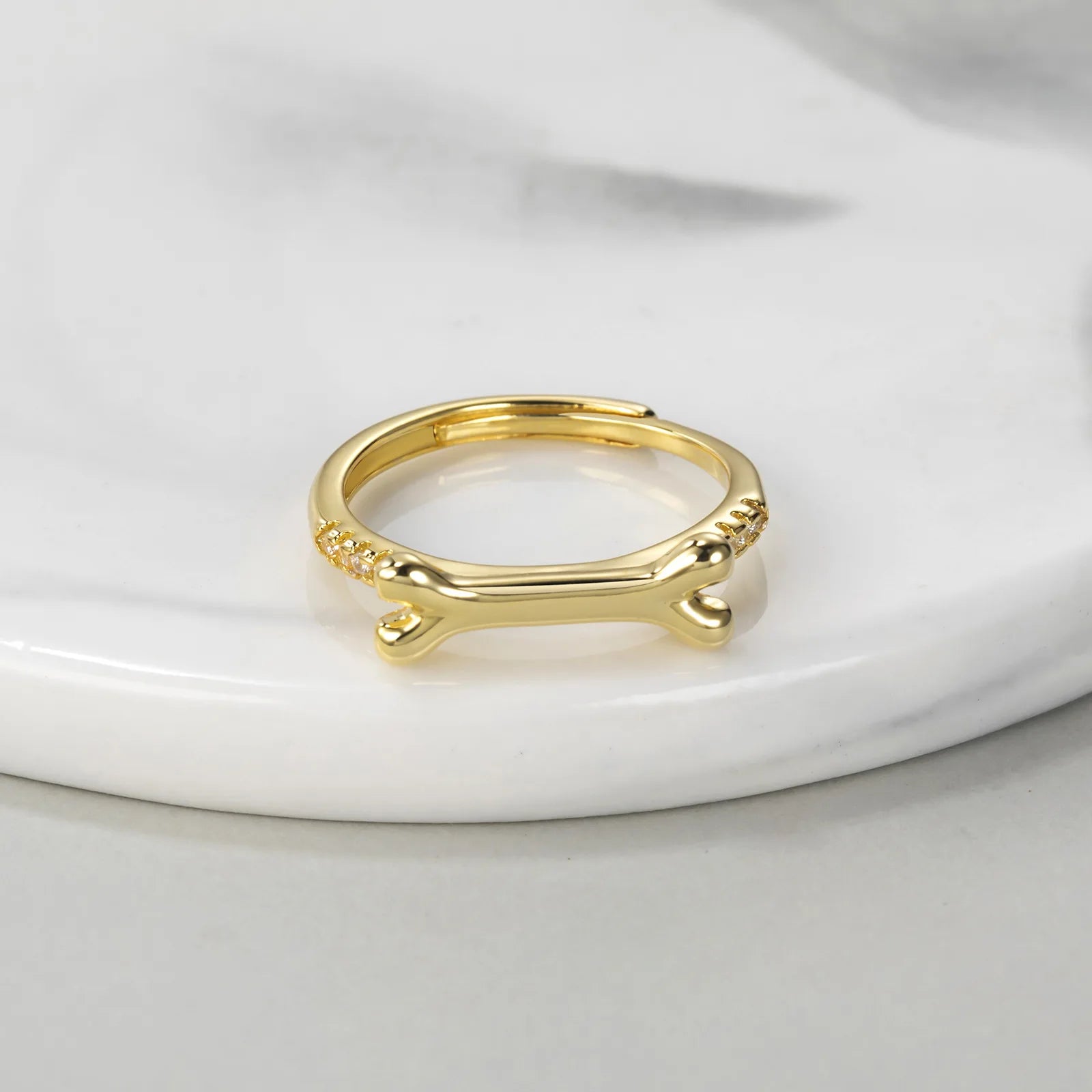 Ring for Women Adjustable Size Ring Personalized Dog Bone Pet Name Rings with Crystal Charm - PeticaDeals