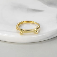 Ring for Women Adjustable Size Ring Personalized Dog Bone Pet Name Rings with Crystal Charm - PeticaDeals