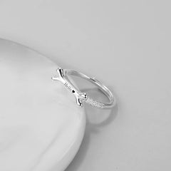 Ring for Women Adjustable Size Ring Personalized Dog Bone Pet Name Rings with Crystal Charm - PeticaDeals