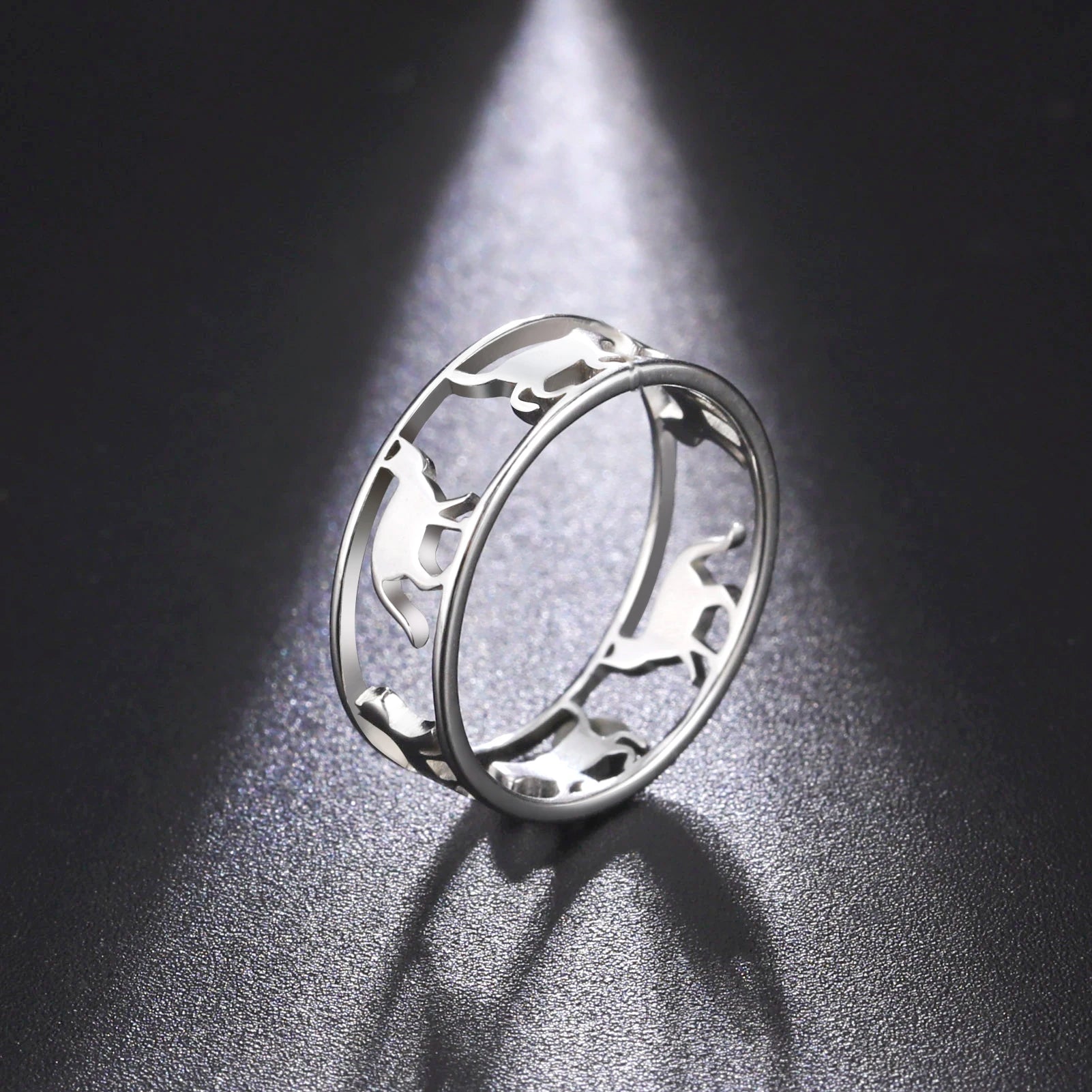 Rings For Women Stainless Steel Cute Kitten Ring Trend Animal Jewelry - PeticaDeals